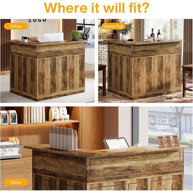 Reception Desk with Storage Shelves, L-Shaped Modern Front Desk