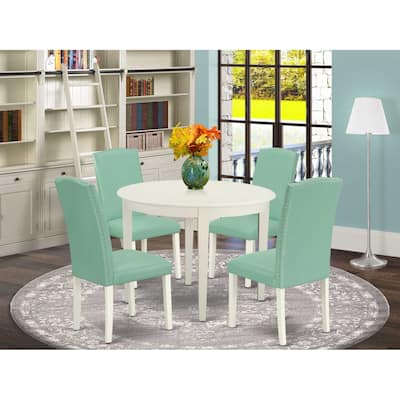 Round Kitchen Table Set 5 Piece - 42 Inch Table & 4 Parsons Chairs - Rustic Dining Room Set