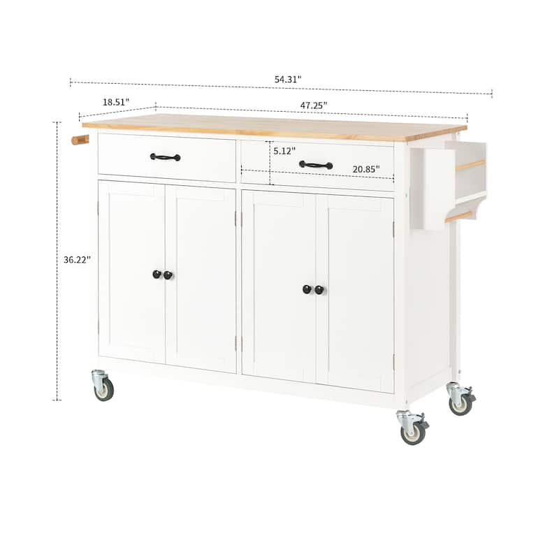 Classic Wooden Kitchen Island Cart with 2 Drawers, 2 Cabinets, a Towel Rack and a Spice Rack