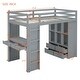 preview thumbnail 3 of 26, Wooden Loft Bed Twin/Full Size with Multi-Storage Desk, LED Light & Large Shelves, Solid Wood High Loftbed Frame w/Safety Rails