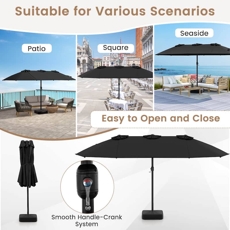 Costway 15FT Double-Sided Twin Patio Umbrella Outdoor Market W/ Crank