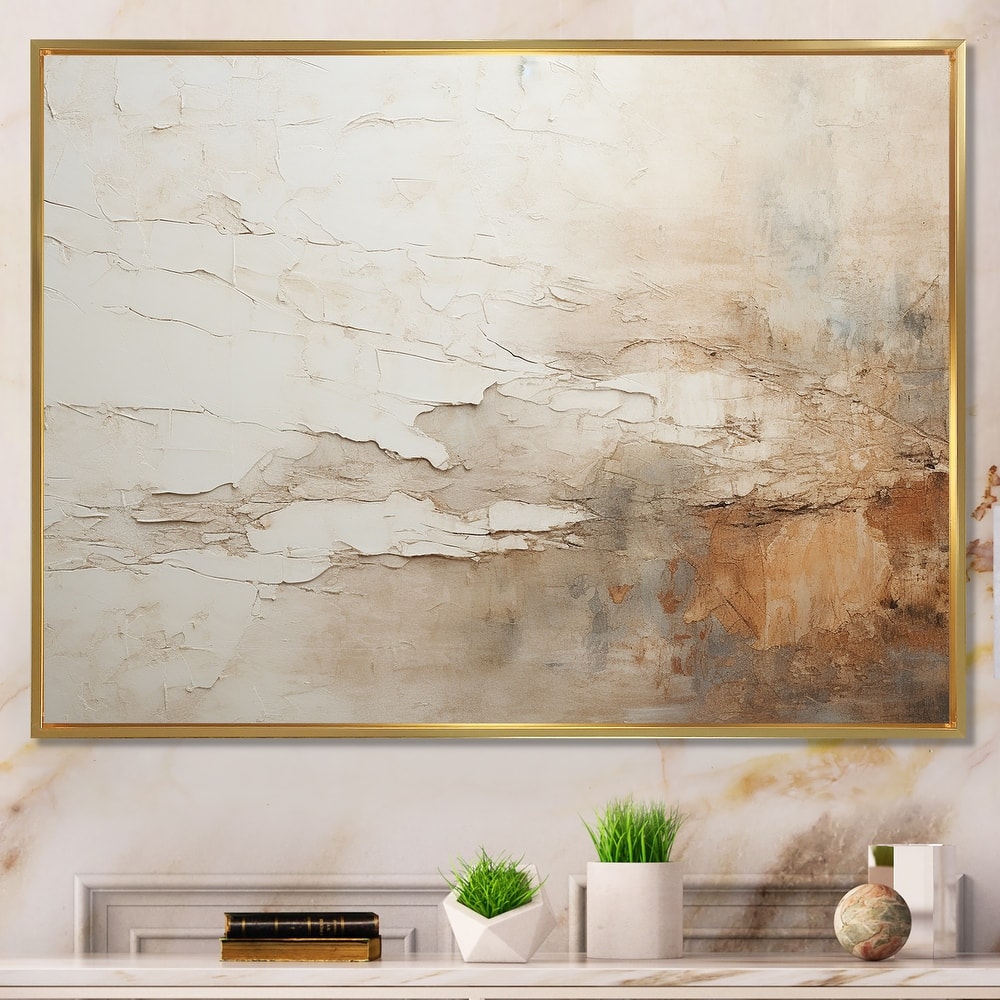 Designart "Beige And Brown Paint Fusion" Abstract Painting Framed Wall Art Living Room