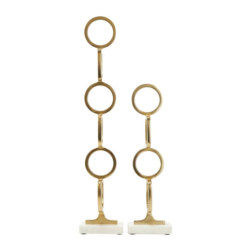Silver, Gold or Black Aluminum Stacked Geometric Rings Sculpture with Marble Bases (Set of 2)