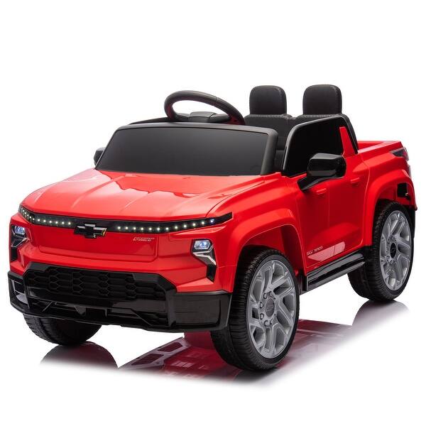 slide 2 of 79, Chevrolet Silverado EV 12V Ride-On Car for Kids with Remote Control, Music, USB, MP3, LED Headlights Red