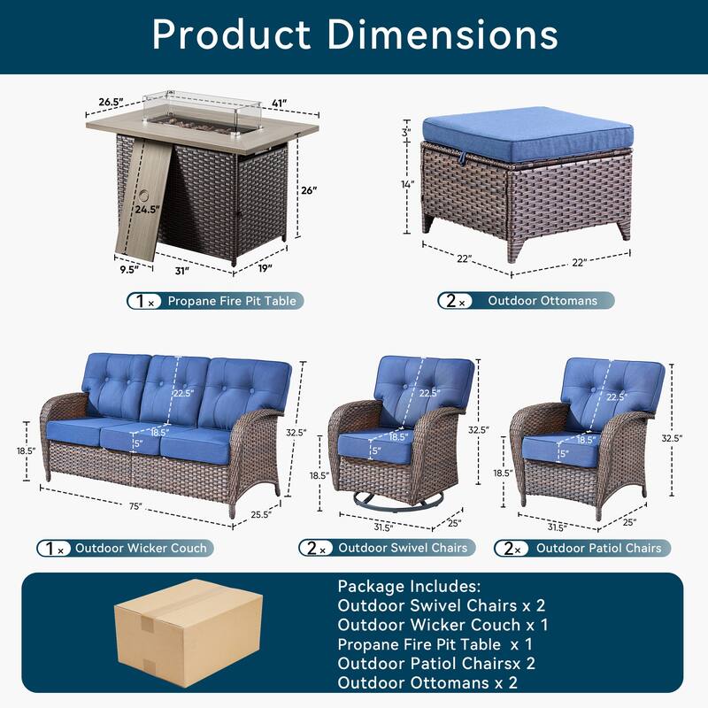 8-Piece Outdoor Sofa Chair with 41" Fire Table