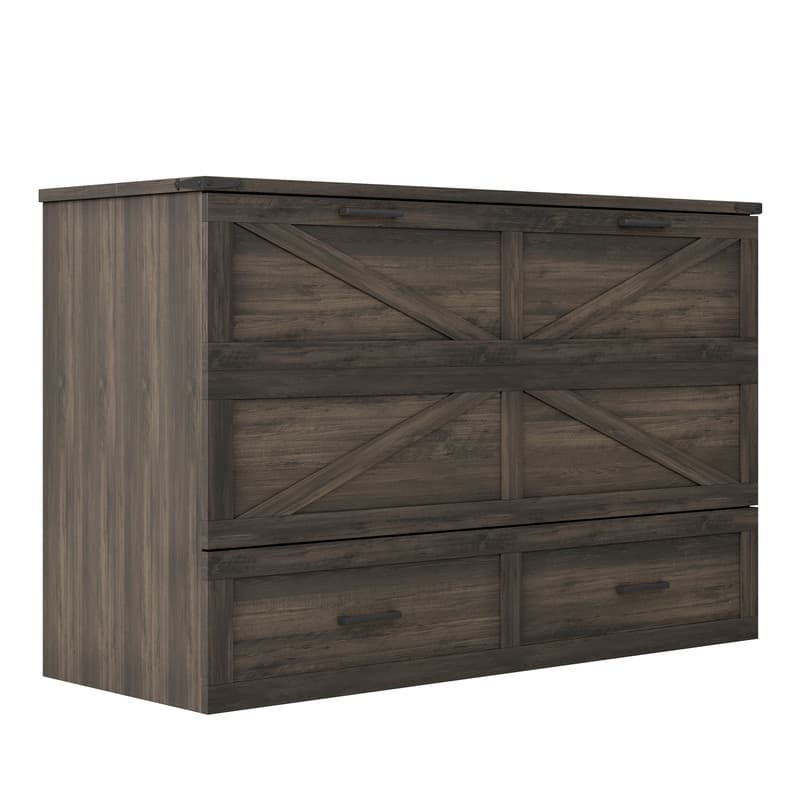Farmhouse Murphy Bed Wall Bed with a Large Drawer, Full/Queen Size Foldable Murphy Cabinet Bed with Charging Station