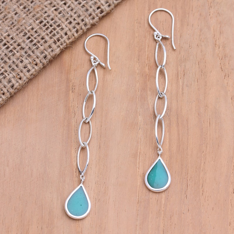 Novica Handmade Fresh Air Sterling Silver Dangle Earrings - Aqua