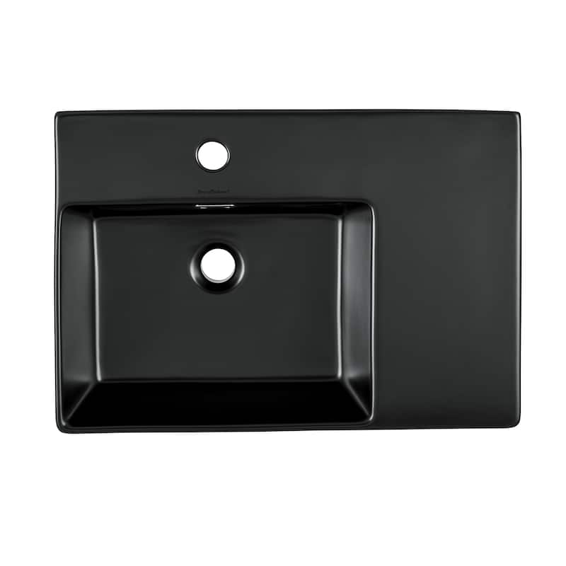 Angers 24 X 18 Ceramic Wall Hung Sink With Left Side Faucet Mount, Matte Black - 23.65" x 16.3" 5.7"