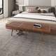 preview thumbnail 49 of 60, Solid Wood Entryway Bench Rubberwood Platform Vanity Bench with Slatted Design for Living Room & Bedroom Furniture