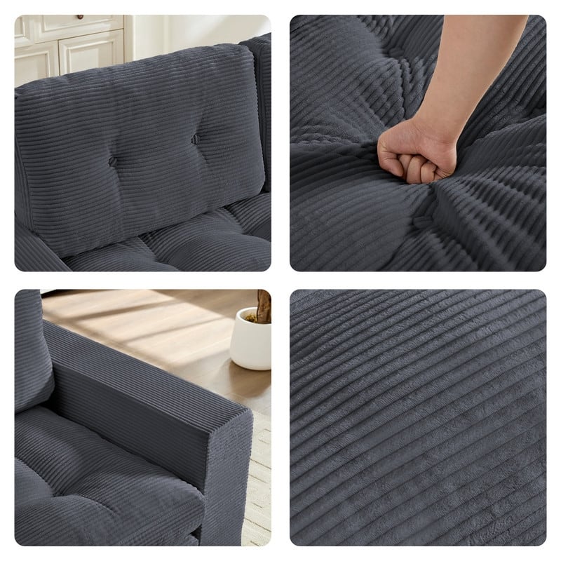 Mixoy 71'' 2-in-1 Convertible Futon Loveseat Sofa Bed,Corded Fabric Foldable Tufted Buttons 2-Seater Sleeper Sofa