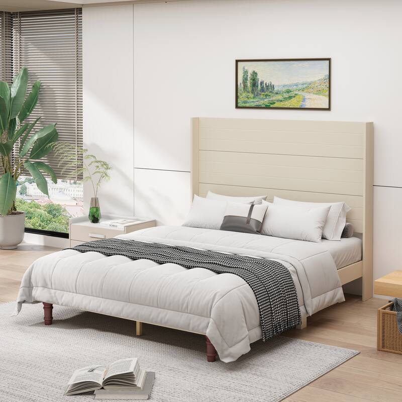 Queen Platform Bed with High Headboard & Comfortable Back