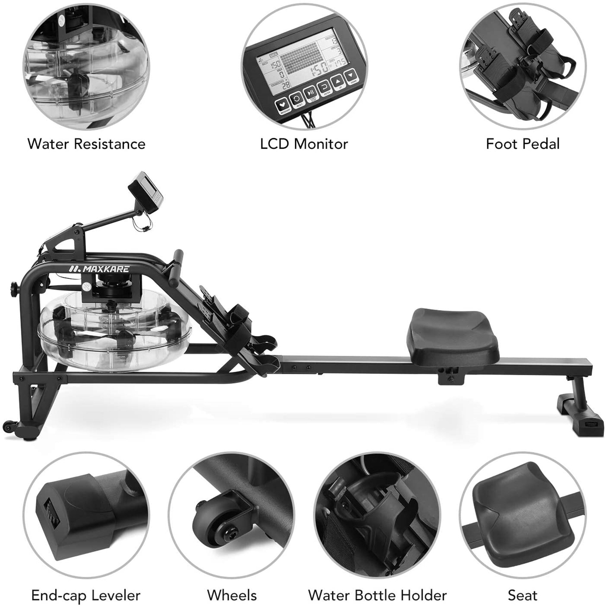 Indoor Rower Waist Fitness Exercise Equipment Quiet Magnetic Brake System Legs LED Display Adjustable 12 Gears Back Exercises ATGTAOS Rowing Machine Free Pull Rope Set Water Rower Machine