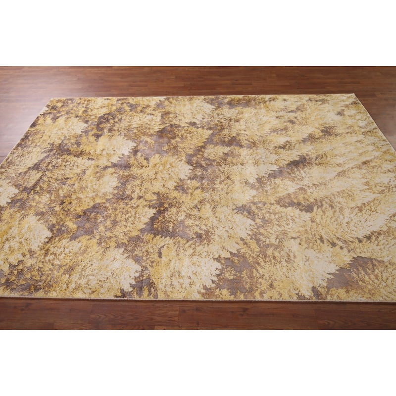 Yellow Abstract Oriental Area Rug Hand-Knotted Wool Carpet - 5'11"x 9'0"