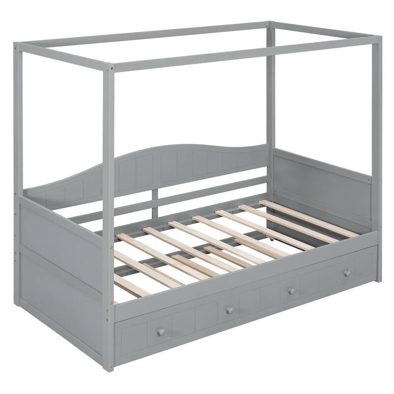 Roomfitters Twin Canopy Daybed with Twin Trundle, Solid Wood Frame