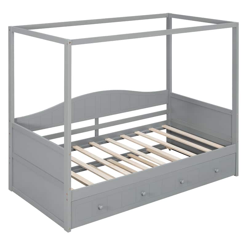 Twin Canopy Daybed with Trundle Bed, Space-Saving Design