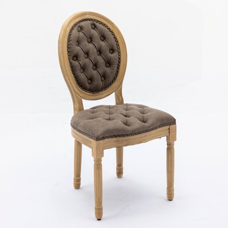 French Style Solid Wood Frame Antique Painting Linen Fabric Back Dining Chair