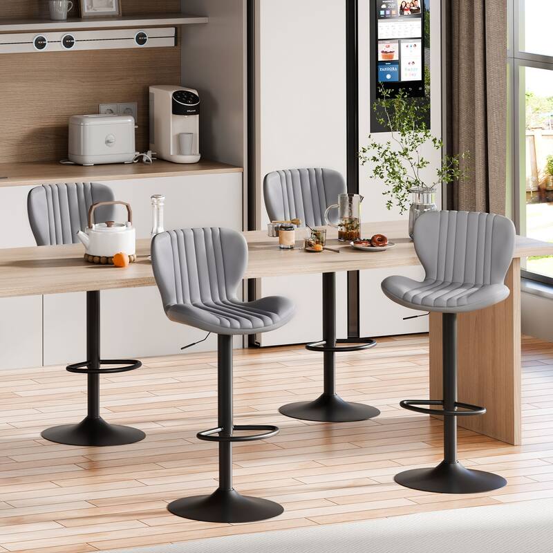 Scallop Swivel Bar Stool Set with Height-adjustable Seat - N/A - Set of 4 - Grey