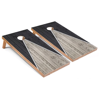 Solid Wood Cornhole Boards - Dark Grey Triangle Design