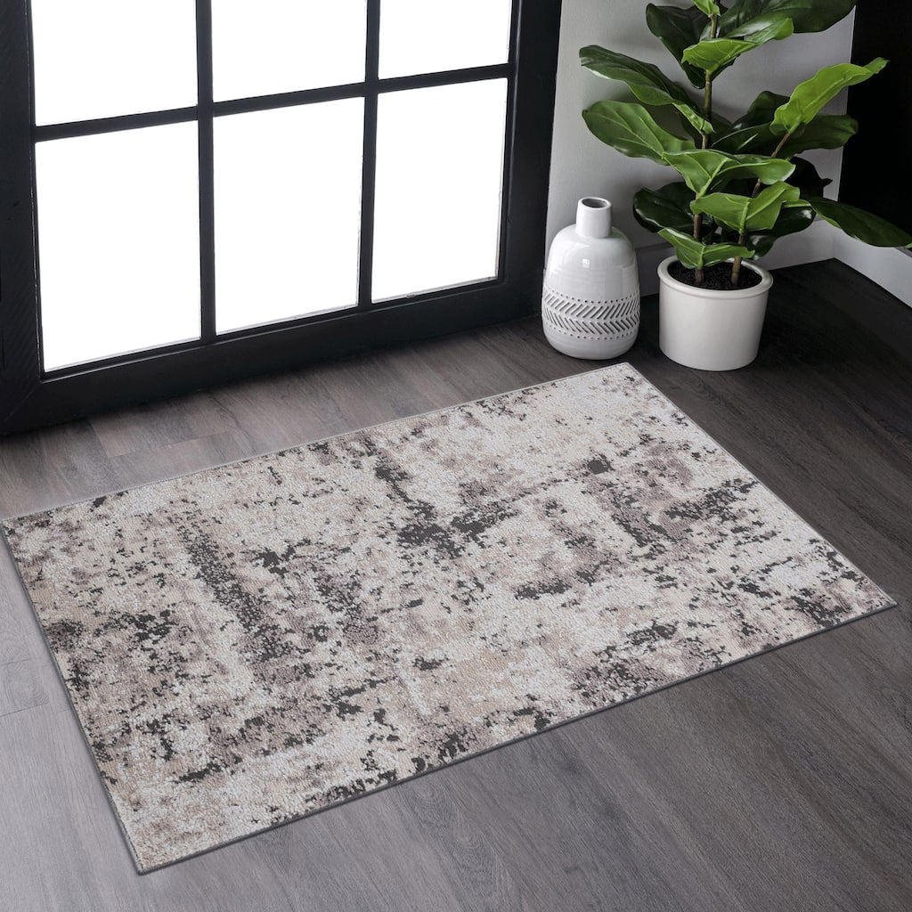 Roomfitters 2x3 Machine Washable Boho Vintage Area Rug, Non-Slip Pet Friendly Indoor Living Room Decor Carpet - Cream+Brown