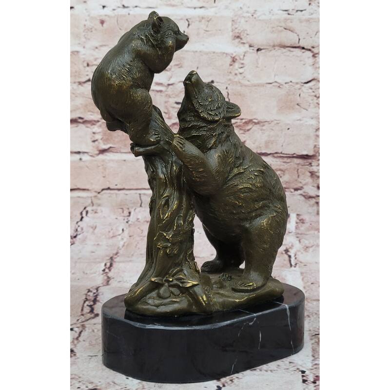 Playful Bear And Cub Bronze Figurine – Forest Wildlife Decor