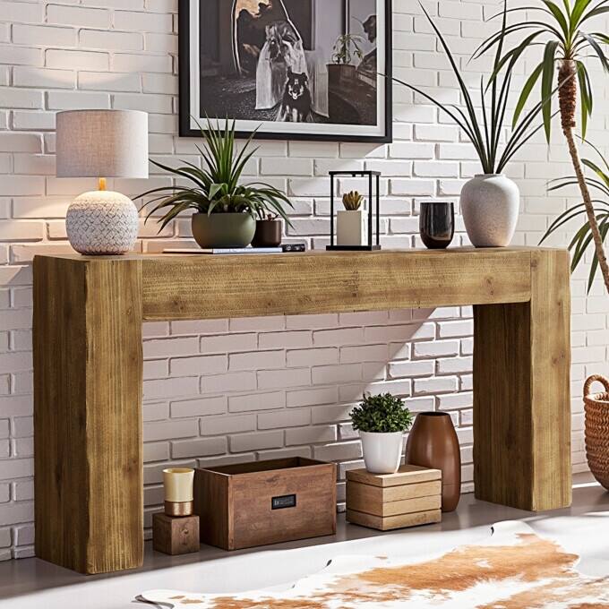 Farmhouse Solid Wood Entryway Table, 63-inch Console Sofa Table