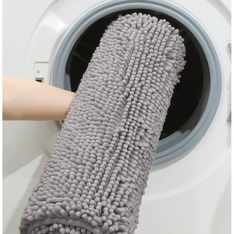 3 Piece Set Light Grey Soft Cozy Plush Chenille Bath Mat Bathroom Rug