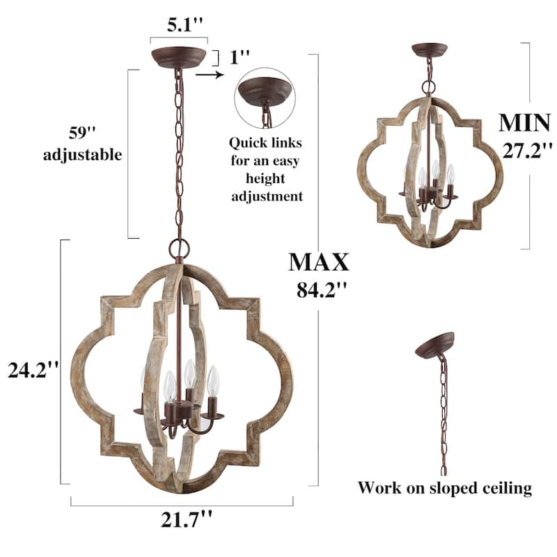 The Gray Barn Modern Farmhouse 4-Light Wood Chandelier for Dining Room