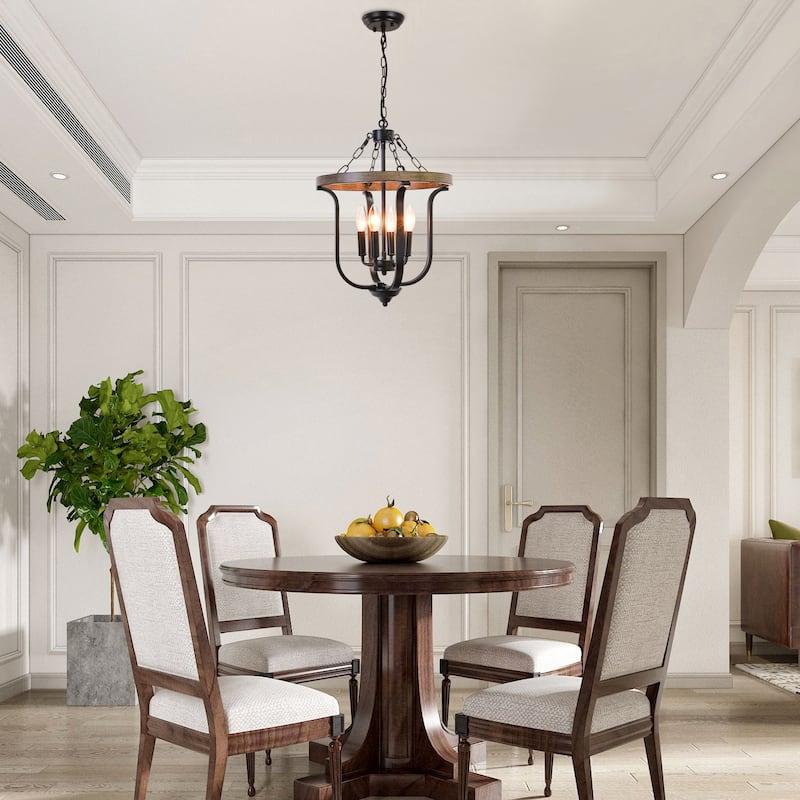4-Light Candle Accents Rustic Cage Chandelier for Dining Room Kitchen Island