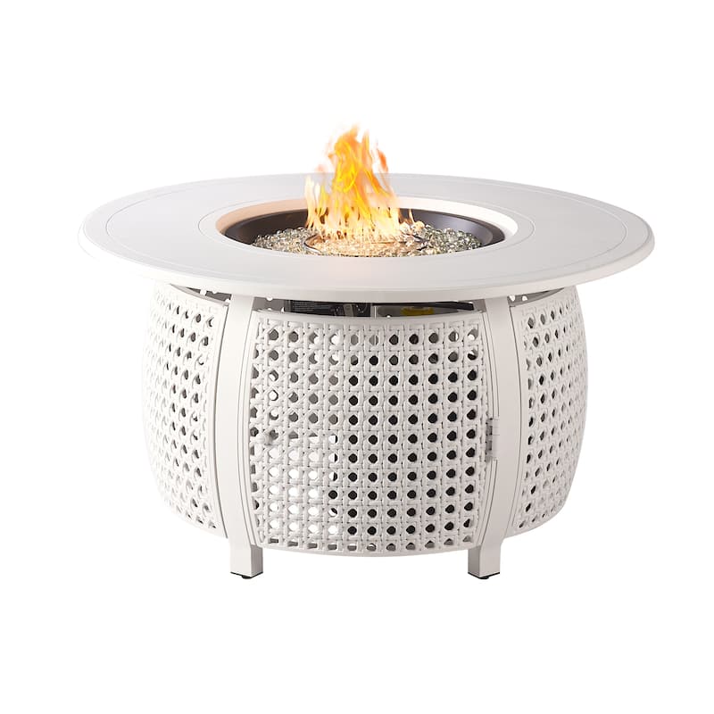 Round 44 in. x 44 in. Aluminum Propane Fire Pit Table with Glass Beads, Two Covers, Lid, 57,000 BTUs - N/A
