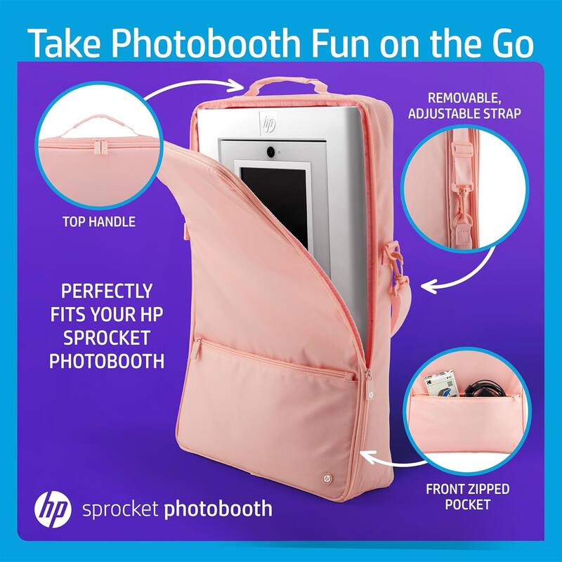 HP Sprocket Photobooth 3x4" Photo Printer (Pink) Bundle w/Zink Paper, Case, Screen Protector & More - Pink