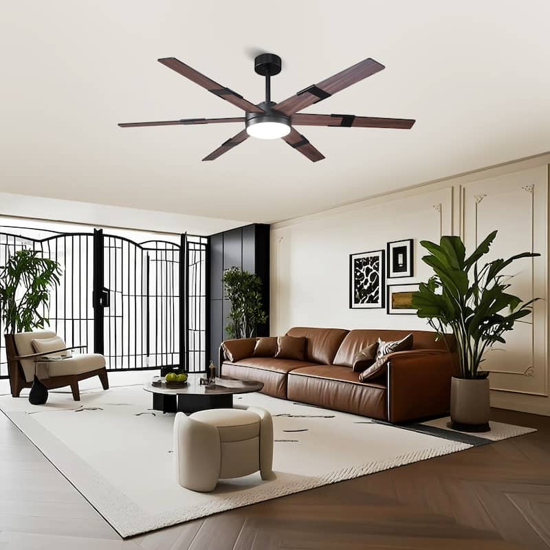 60 in.Smart Matte Black Integrated LED Dimmable Ceiling Fan with Light and Remote and APP Control
