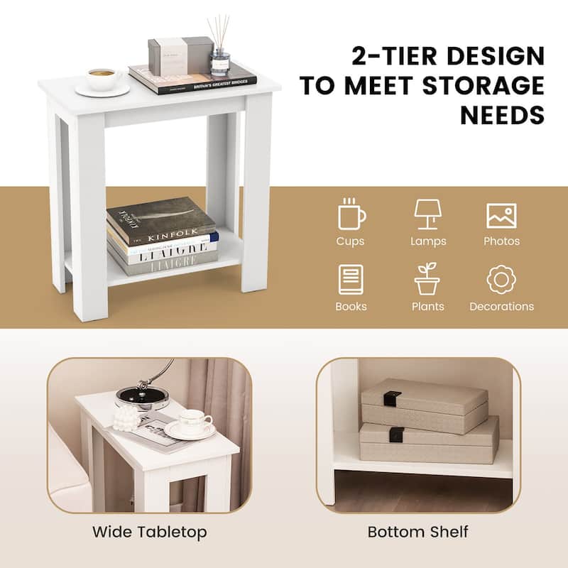 Gymax 2 PCS 2-Tier End Table Modern Sofa Bedside Compact Nightstand