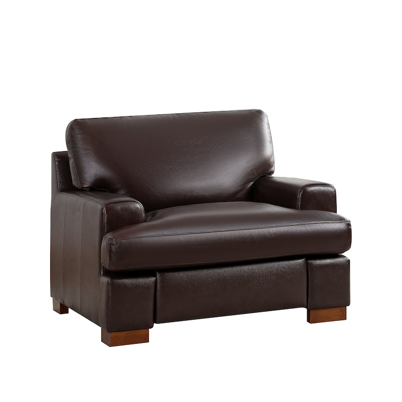 Genuine Leather Sofa Set - Chair, Loveseat & Sofa with Feather Cushions