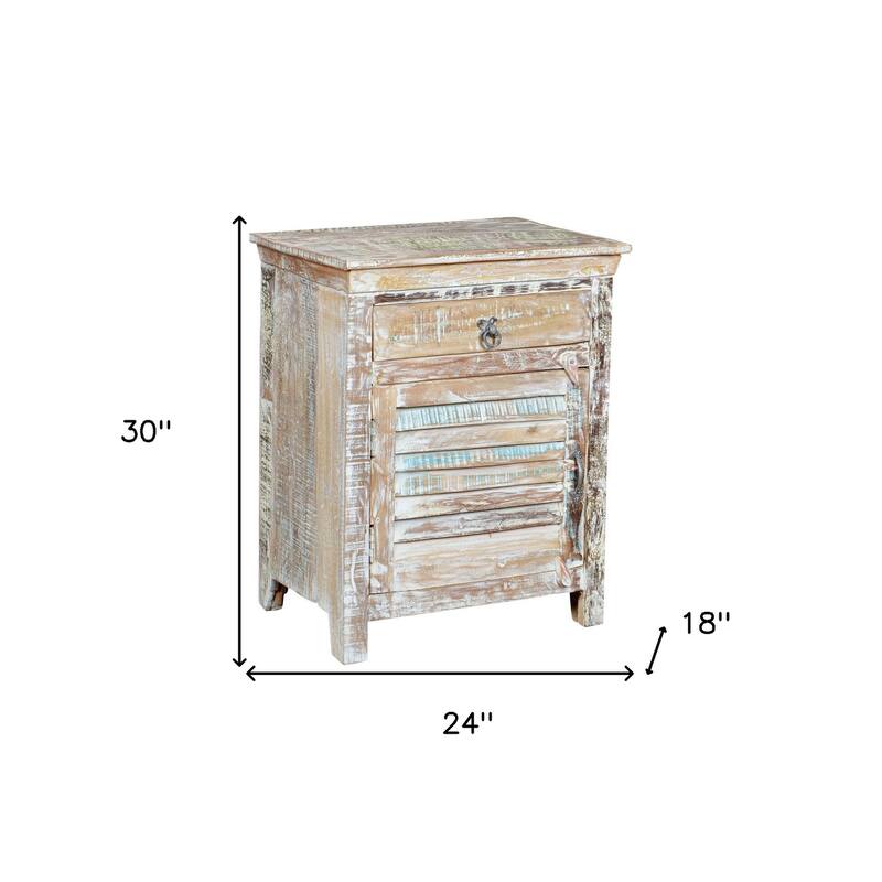 HomeRoots 30" Distressed White One Drawer Shutter Solid Wood Nightstand