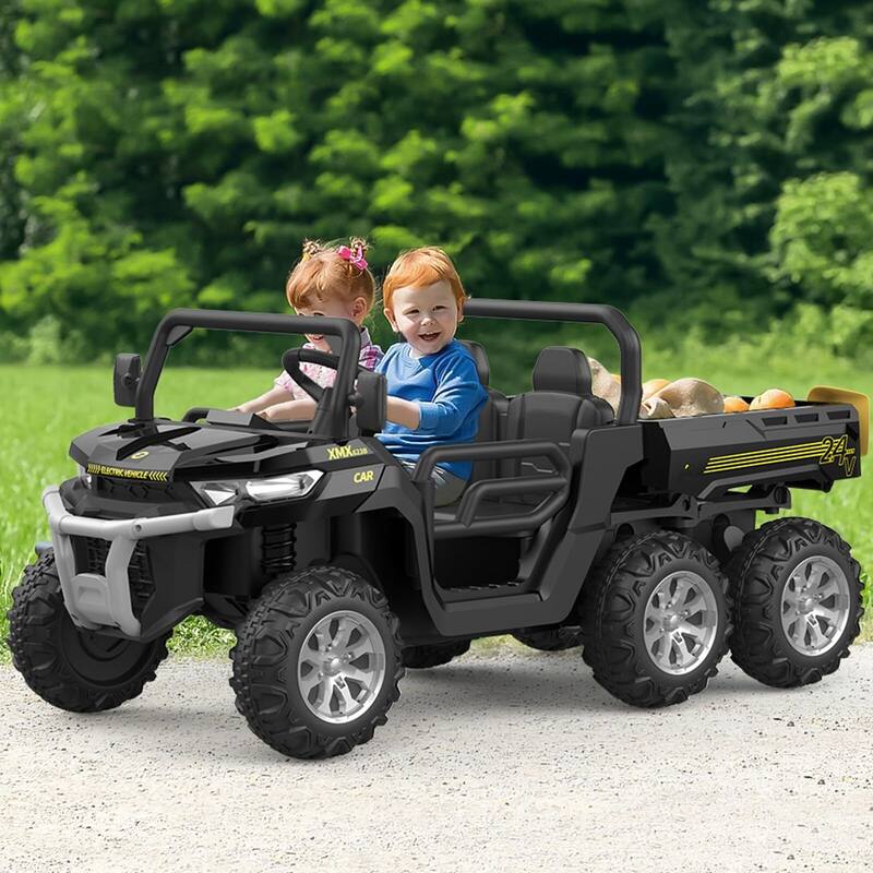 24V Two Seater Ride On Dump Truck with Electric Dump Bed, 6 Wheeler Kids UTV Electric Car with Remote Control