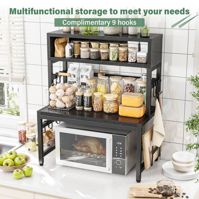 Microwave Stand, Adjustable Microwave Oven Rack Heavy Duty 4-Tier - 13.8"D x 23.6"W x 32.5"H