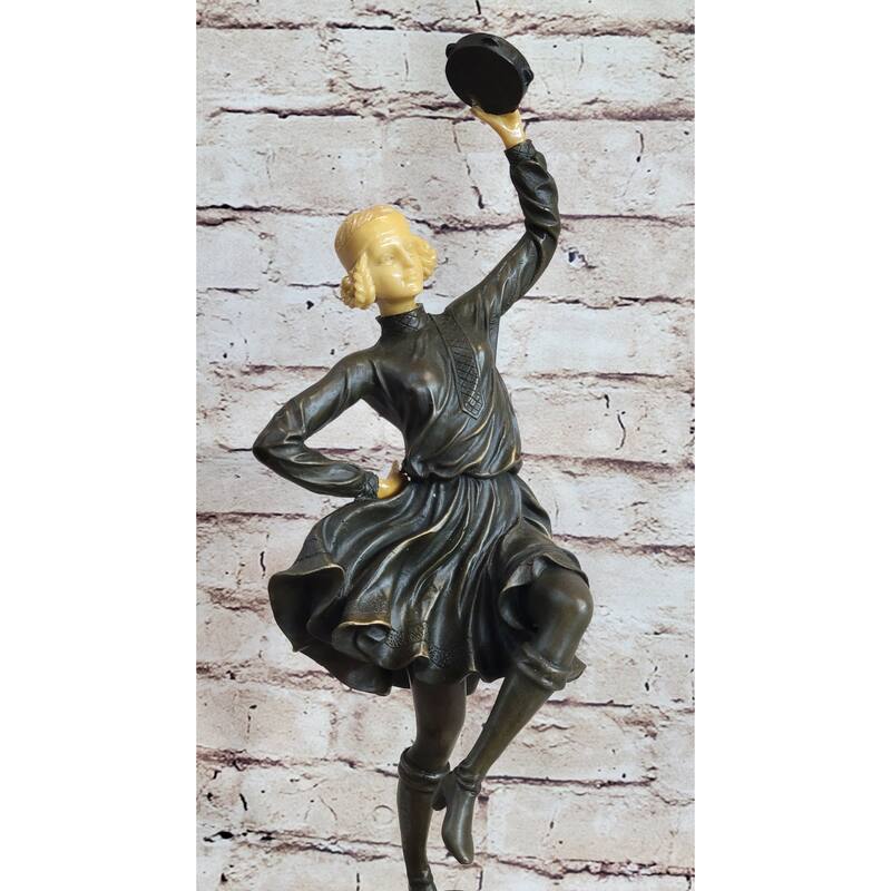 Russian Tambourine Dancer Bronze Metal Resin Head Sculpture Statue Marble Base