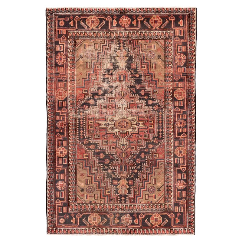 ECARPETGALLERY Hand-knotted Anatolian Vintage Black, Red Wool Rug - 4'5 x 6'10