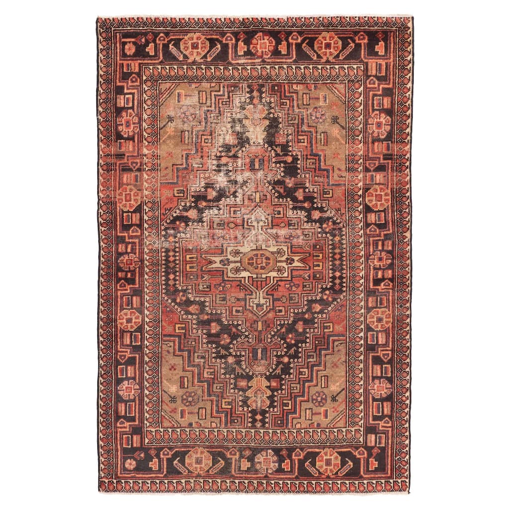 ECARPETGALLERY Hand-knotted Anatolian Vintage Black, Red Wool Rug - 4'5 x 6'10