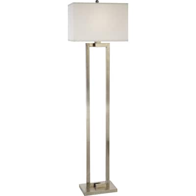 61" Nickel Floor Lamp with White Rectangular Shade for Living Room - 11" x 18" x 60.50"