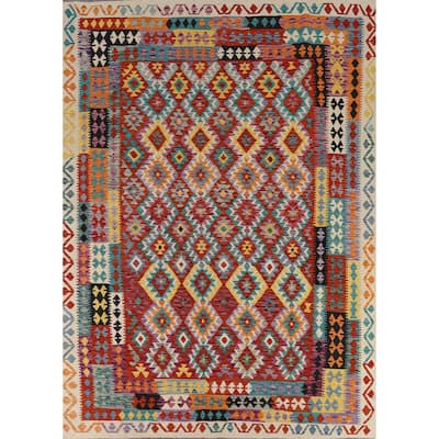 Reversible Kilim Oriental Area Rug Flatweave Geometric Wool Carpet - 8'5" x 10'10"