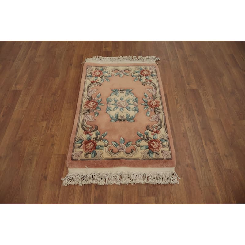 Hand Knotted Oriental 100% Wool Carpet Traditional Floral Oranges & Rust Art Deco Area Rug - 3' 2'' X 2' 0''