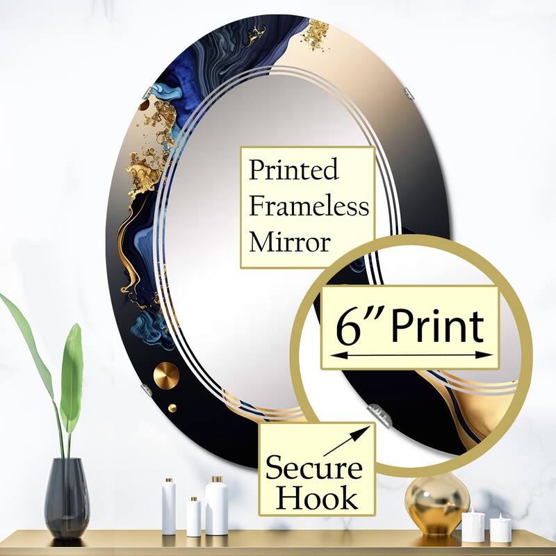 Designart 'Abstract Marble Geode Blue I' Printed Abstract Liquid Ink Wall Mirror