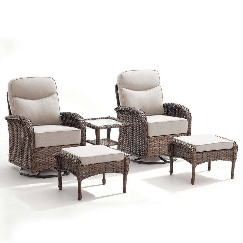Meyreso 5-Piece Wicker Patio Swivel Glider Set with 6-Inch Thick Cushions