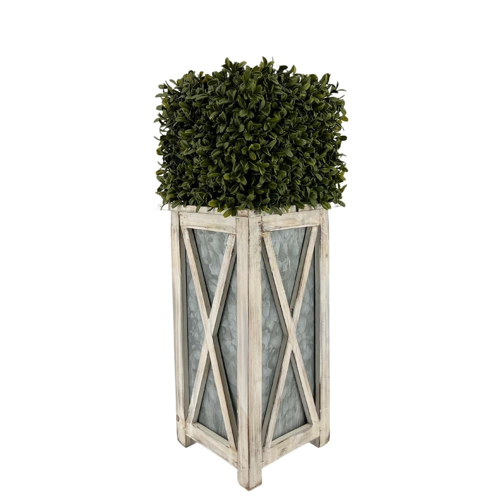 Faux Boxwood Square Topiary in Crisscross Tall Wood/ Metal