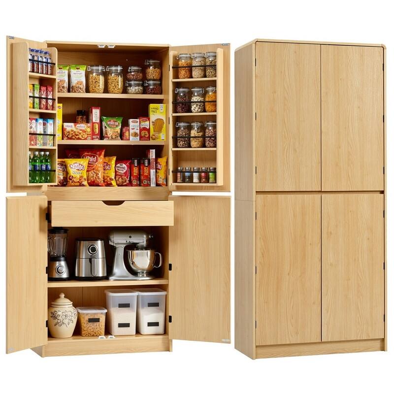 Farmhouse 72" Tall Kitchen Pantry Cabinet, Freestanding Curved Design with Adjustable Shelves and Hidden Drawer