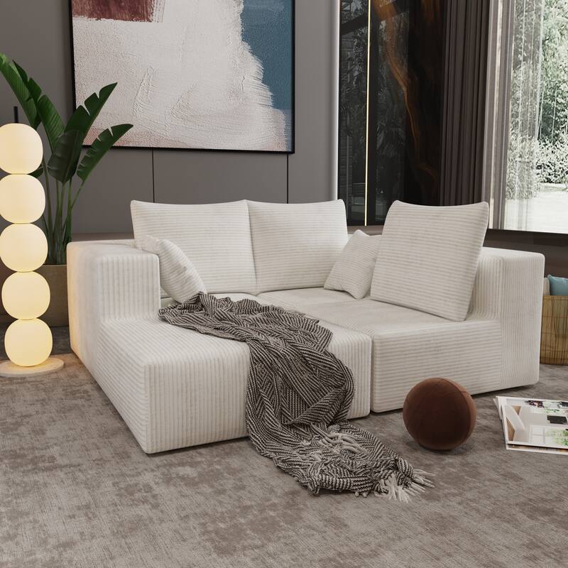 Beige Fabric & Foam Sofa, 107x39x26 inches, 152 Pounds, Multiple Combinations