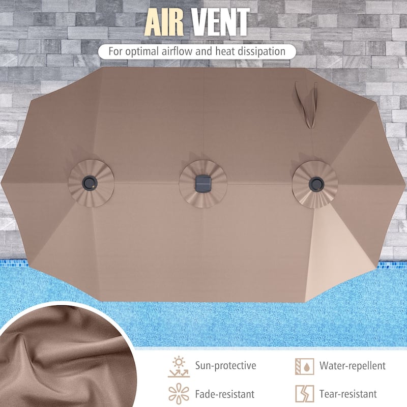 Extra Large 15.5 Feet Double-Sided Patio Umbrella with Solar LED Lights and Crank Outdoor Shade (Umbrella Only)