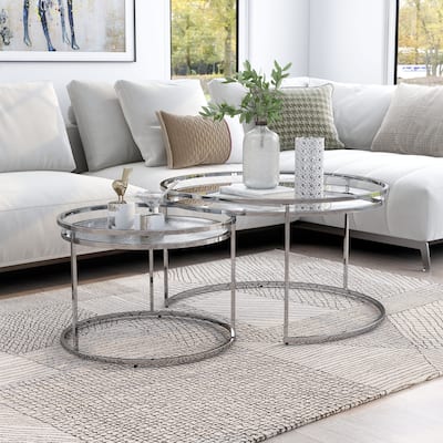 Ensigne Glam Chrome Glass Top 2-Piece Nesting Tables Set by Furniture of America