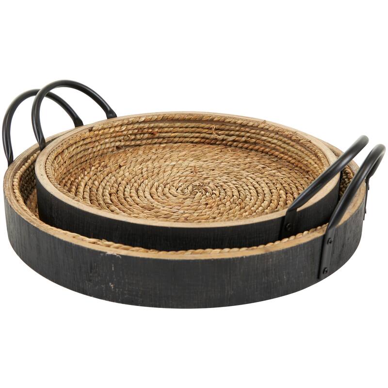 Black Wooden Living Room Decor Tray (Set of 2) - 15", 12"W